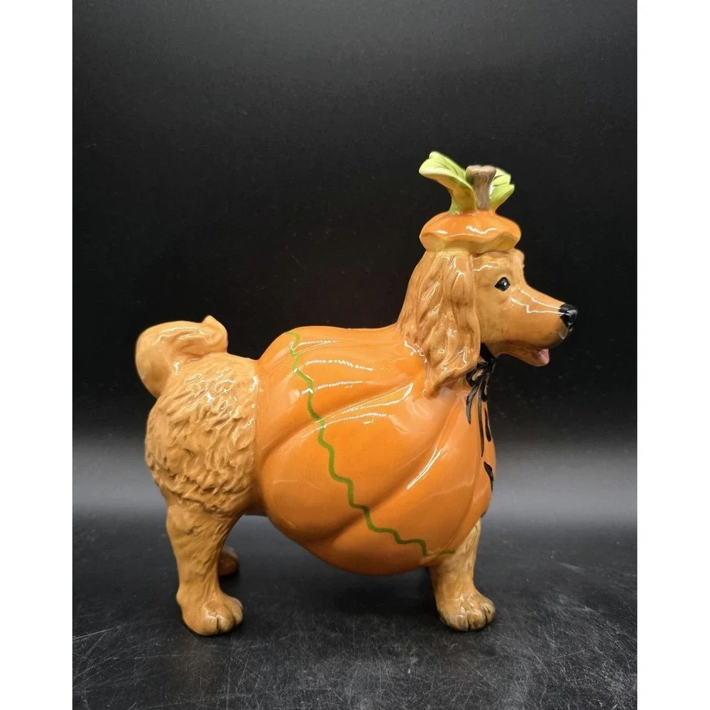 Blue Sky Clayworks Heather Goldminc Ceramic Dog In Pumpkin Costume Figurine